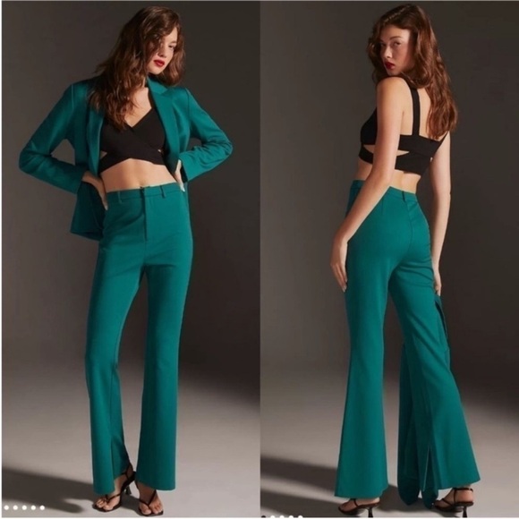 NWT Anthropologie Flat White Flare Trouser Pants Green - Picture 1 of 11